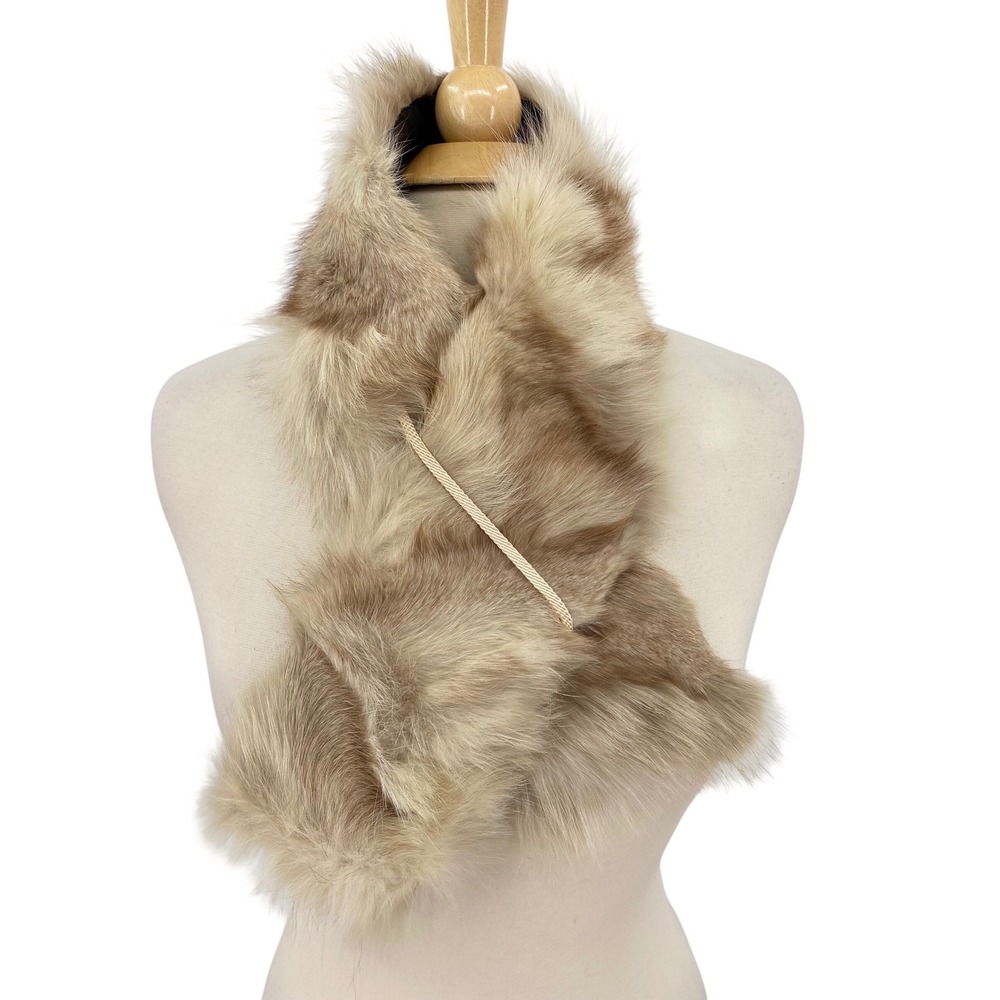 Genuine Fox Fur Scarf Blonde Tan Natural Fur Stole Collar with Cord Loop